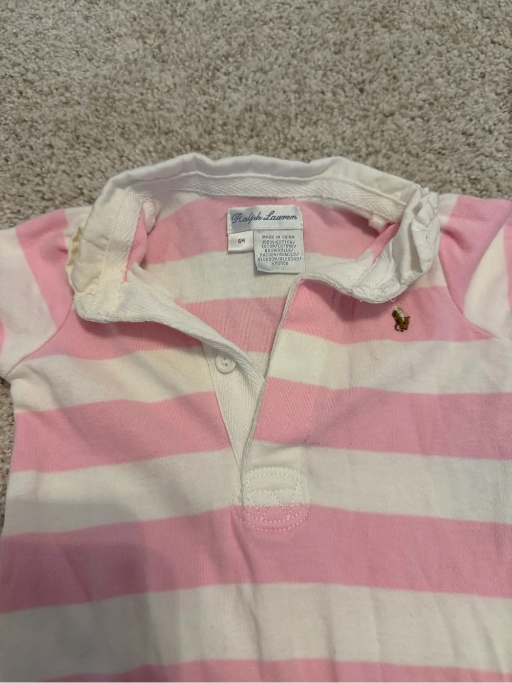 Ralph Lauren Pink & White Striped Cotton Polo One-Piece